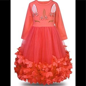 Unicorn Flower Petal Tutu Princess Dress - Red